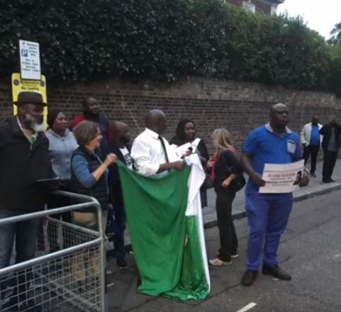 Photos from the protest by Nigerians in front of Abuja House in London yesterday