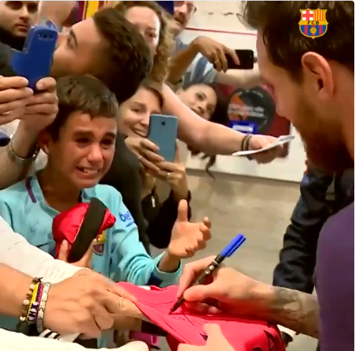 So Emotional!! Lionel Messi Makes A Boy Bust Into Tears After Doing This To Him (Photos)