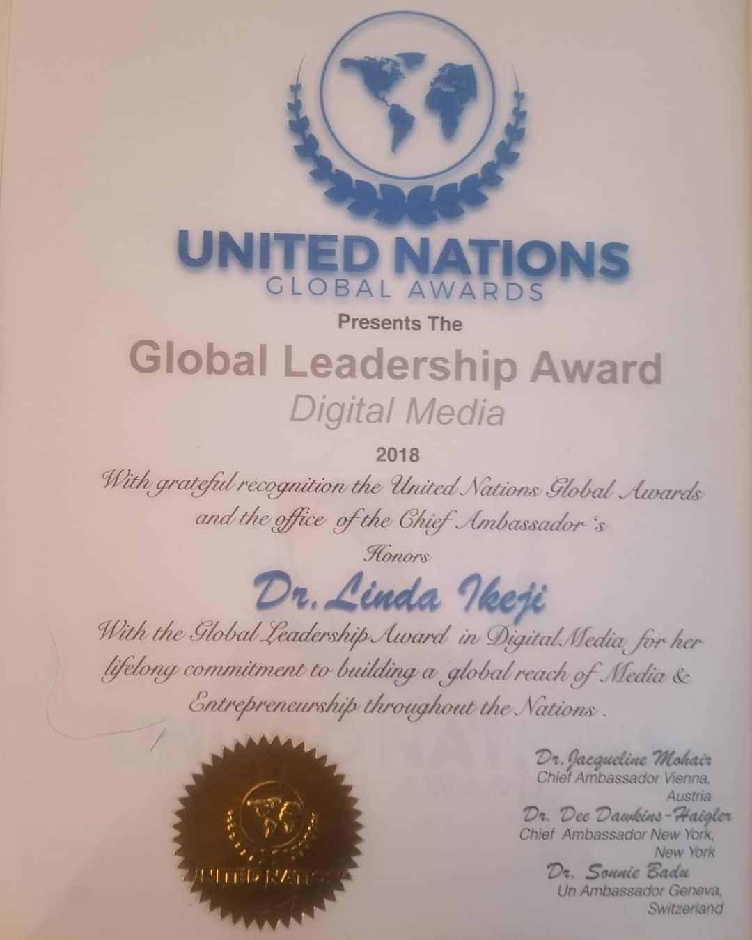 Linda Ikeji Bags UN Global Leadership Award (Photos)