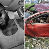 BREAKING!! Popular Nigerian Artist Involved In A Ghastly Car Crash In Lagos… Rushed To The Hospital (See Shocking Photos)