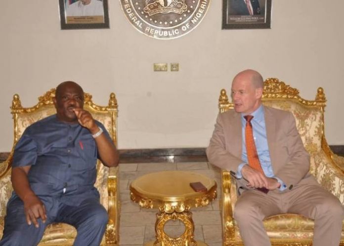 Rivers State Governor, Nyesom Ezenwo Wike and the Ambassador of Ireland to Nigeria, Mr. Sean Hoy at a meeting at the Government House Port Harcourt on Tuesday