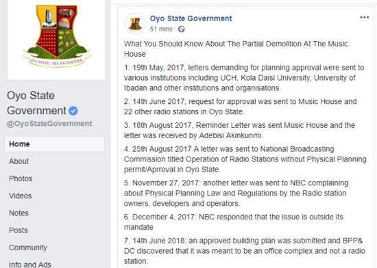 Oyo State Government List The Faults Of Singer Yinka Ayefele’s Demolished Station