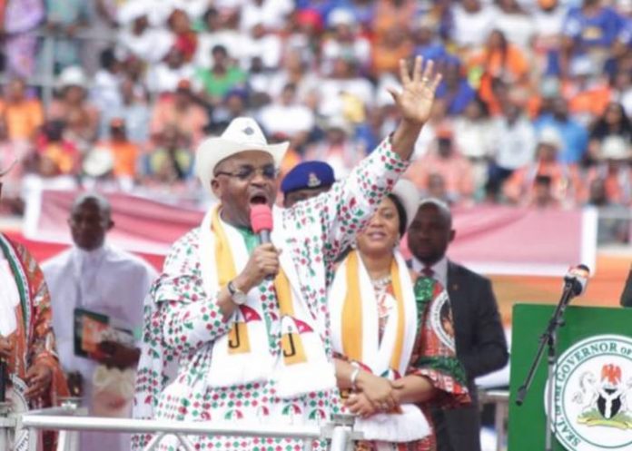 Governor Udom Emmanuel declares his intention to run for a second time as Akwa-Ibom governor at a rally... August 25, 2018. Twitter-MrUdomEmmanuel
