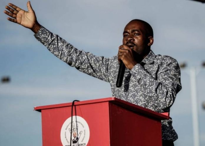 (FILES) In this file photo taken on July 21, 2018 Zimbabwe main opposition party Movement for Democratic Change Alliance leader Nelson Chamisa gestures as he addresses a crowd of supporters during an election campaign rally at White City stadium in Bulawayo, Zimbabwe.Zimbabwe's Constitutional Court on August 22, 2018 began to hear an opposition petition seeking to overturn the presidential election result, in a legal challenge seen as unlikely to succeed despite allegations of vote fraud. The Movement for Democratic Change (MDC) has accused the ruling ZANU-PF party and the election commission of rigging the July 30 vote, Zimbabwe's first poll since the ousting of Robert Mugabe last year./ AFP PHOTO / ZINYANGE AUNTONY