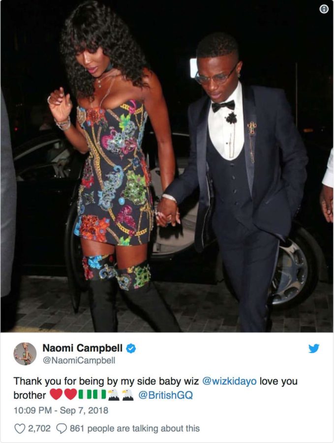 Naomi Campbell Reacts To Rumours Of Her Having A Love Relationship With Wizkid
