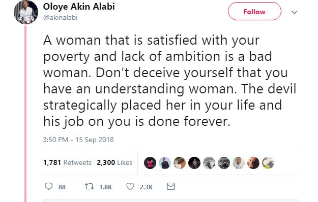 Nairabet Owner Akin Alabi Says Any Woman That Stays With You When You Are Broke, Is A Bad Woman
