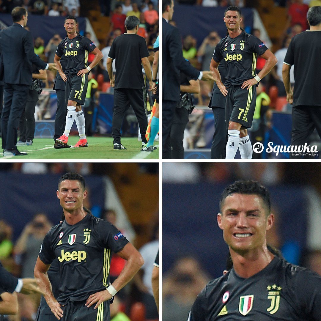Valencia vs Juventus : Ronaldo Cries After Seeing Red (Pictures)