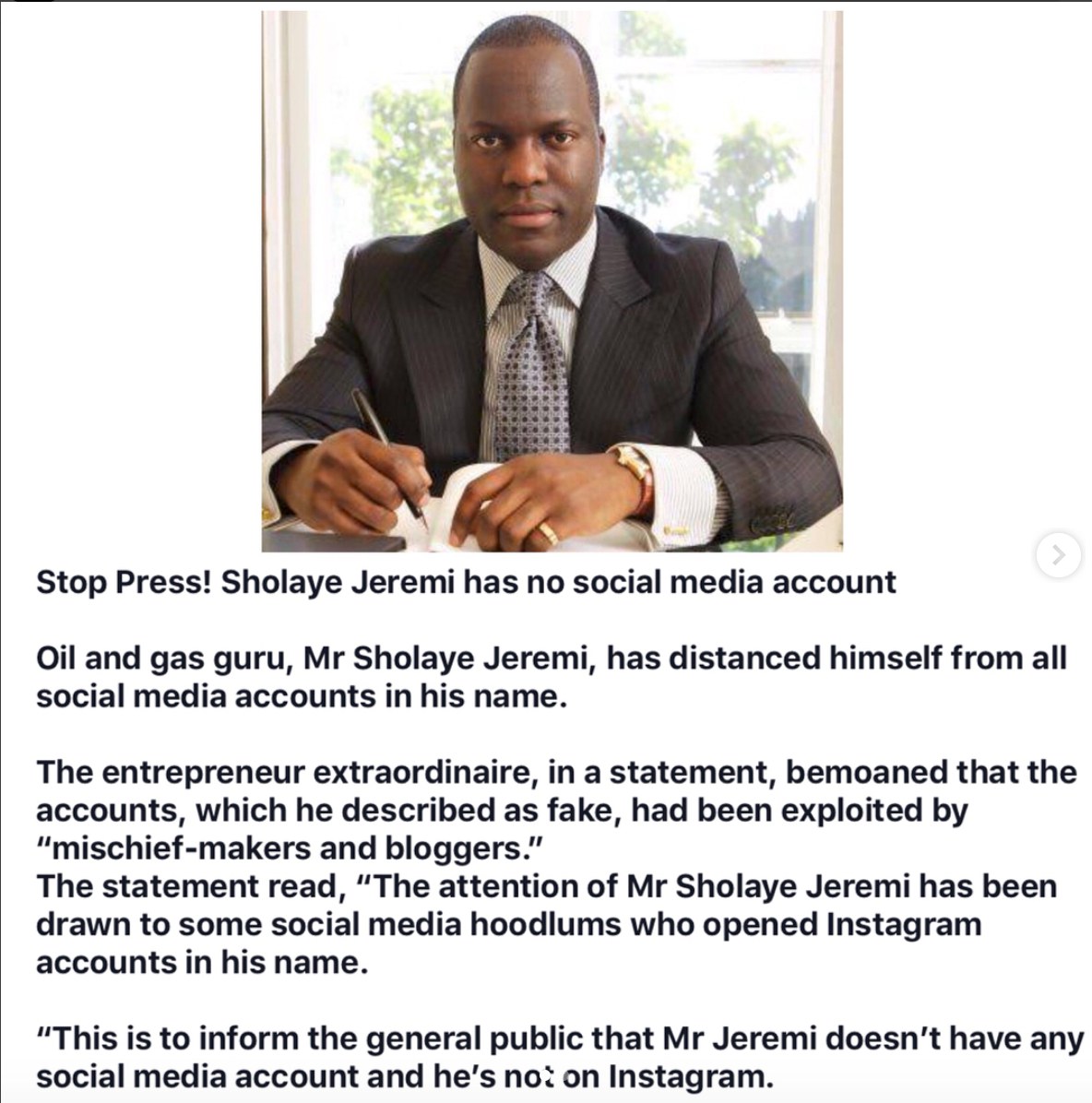 Sholaye Jeremi has no social media account – Media Aide