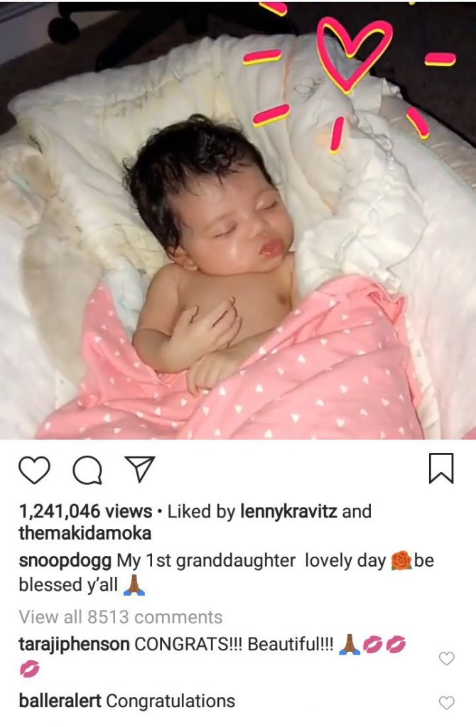 American Rap Legend, Snoop Dogg Welcomes First Grandchild