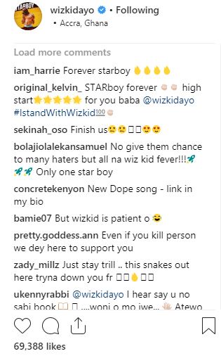 'Even If you Kill Person, We Dey Behind You'- Wizkid's Fans Throws Massive Support for Him (Photos)