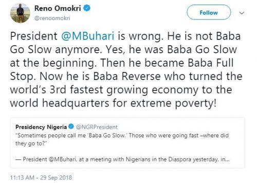 'Buhari is a Coward, He Was Baba Go Slow Now He's a Full Stop'- Reno Omokri Goes Ballistic
