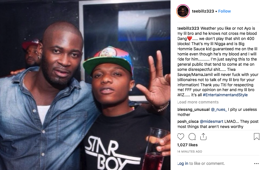 Finally, Teebillz Opens Up On Tiwa Savage & Wizkid Dating Rumour As He Strikes A Pose With Wizkid (Photo)