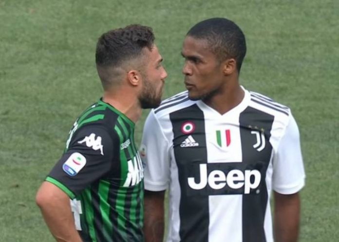 Douglas Costa was sent off in the final minutes of Juventus' win over Sassualo after he appeared to spit in face of Federico Di Francesco.
