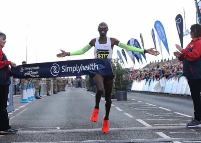 Mo Farah wins the elite men’s race at the Great North Run but misses out on his personal best. Ian MacNicol-Getty Images for Nike