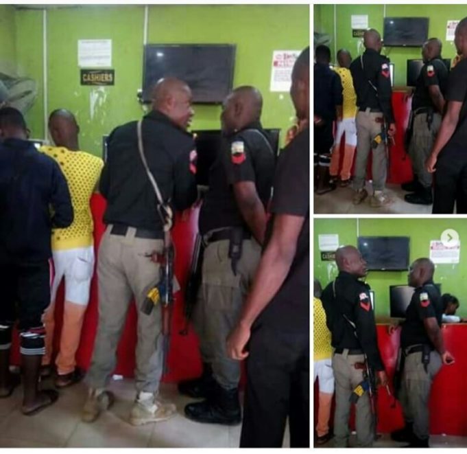 Nigeria Police Officers Pictured At Bet9ja Shop Gambling Photos 