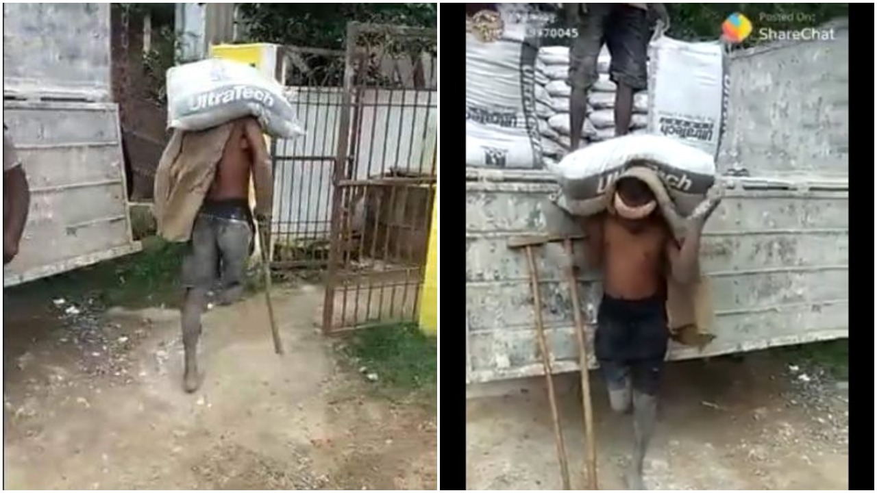 One Legged Man Spotted Carrying A Bag Of Cement
