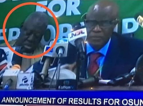 See One of Your INEC Official Sleeping on Live TV While the Osun Results Were Been Announced (Photo)