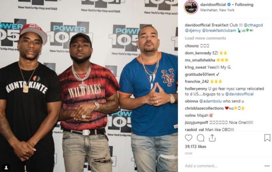 Singer Davido Interviewed at the World’s most syndicated Hip-hop show ‘Breakfast Club’ (photos)