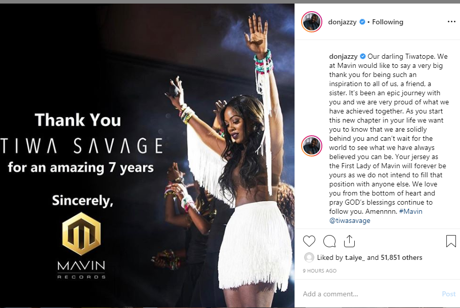 Tiwa Savage Officially Leaves Mavin Records After 7 Years